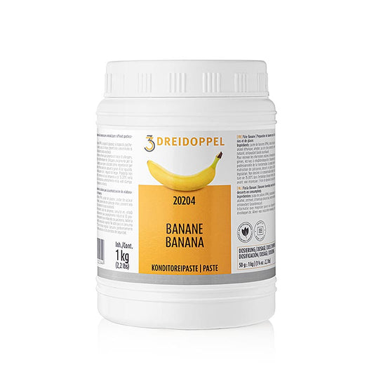 Bananen-Paste von Dreidoppel, No202, 1 kg, zur Aromatisierung von Cremes, Sahne, Quark, Desserts, Pralinen und Eis Enthält Bananenmark, Glukose- und Invertzuckersirup