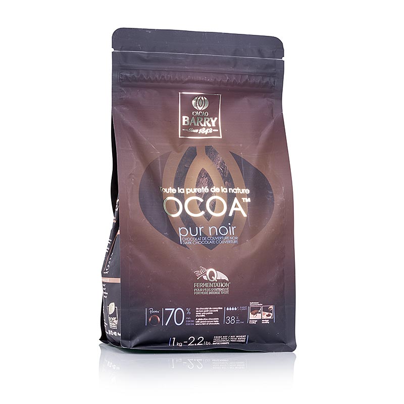 1 Purity Nature Ocoa, dunkle Schokolade, Callets, 70% Kakao, 1 kg - Luxuriöse Schokolade mit angenehmem Kakaogeschmack und einer leicht sauren Note, ideal für Überzüge und Formen gießen