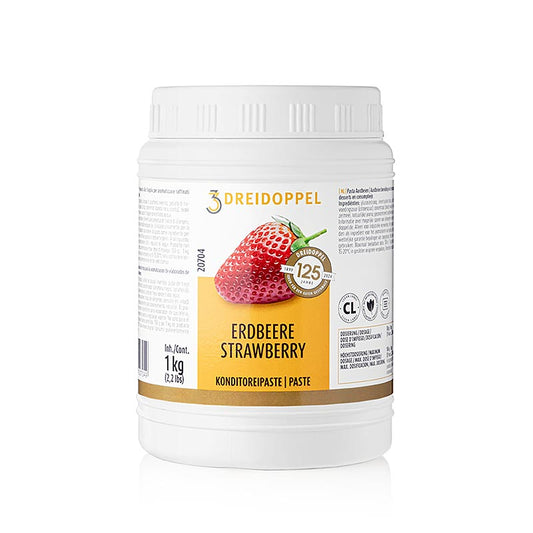 Fruchtpaste Erdbeer-Paste von Dreidoppel, No207, 1 kg, ideal zum Aromatisieren von Cremes, Sahne, Quark, Desserts, Pralinen, Eis Enthält Aromaextrakte, natürliche Aromastoffe, Erdbeeren, Glukose- und Invertzuckersirup