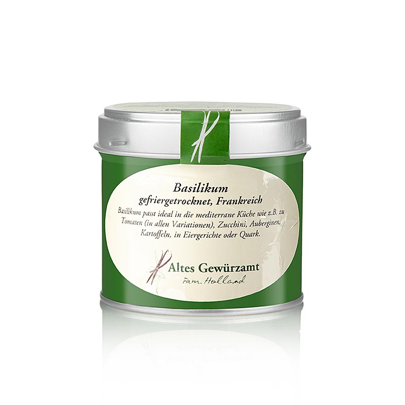 Gefriergetrocknetes Basilikum von Altes Gewürzamt, 10 g - Intensives Aroma und leuchtende Farbe, ideal für mediterrane Gerichte Verleiht Tomaten, Zucchini, Kartoffeln und Eiergerichten eine frische Note