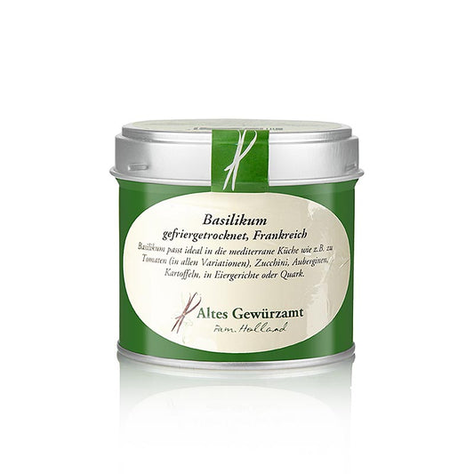 Gefriergetrocknetes Basilikum von Altes Gewürzamt, 10 g - Intensives Aroma und leuchtende Farbe, ideal für mediterrane Gerichte Verleiht Tomaten, Zucchini, Kartoffeln und Eiergerichten eine frische Note