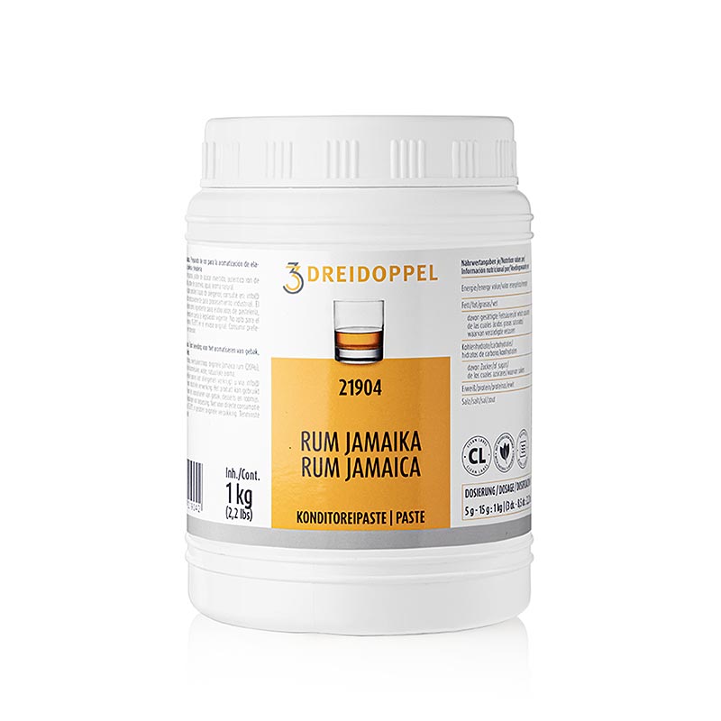 Jamaika-Rum-Paste von Dreidoppel, ideal für die Herstellung von Milchspeiseeis und die Aromatisierung von Sahne, Cremes, Füllungen und Dessertspeisen, hergestellt aus original Jamaika Rum, Aromaextrakten sowie Invertzucker- und Glukosesirup