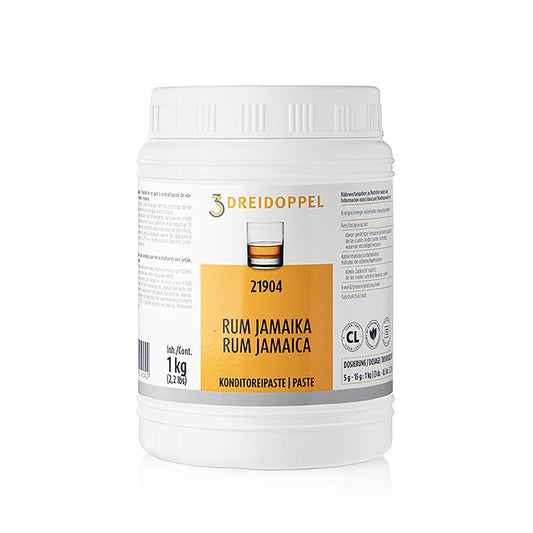 Jamaika-Rum-Paste von Dreidoppel, ideal für die Herstellung von Milchspeiseeis und die Aromatisierung von Sahne, Cremes, Füllungen und Dessertspeisen, hergestellt aus original Jamaika Rum, Aromaextrakten sowie Invertzucker- und Glukosesirup