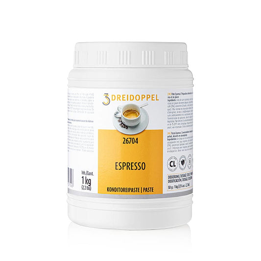 Espresso-Paste, Dreidoppel Nr 267, 1 kg - Zum Aromatisieren von Cremes, Eis, Desserts, Pralinen, Kuchen und mehr geeignet Enthält Aromaextrakte, natürliche Aromastoffe, Kakaopulver, Weinbrand, Kaffeeextrakt, Glukose- und Invertzuckersirup