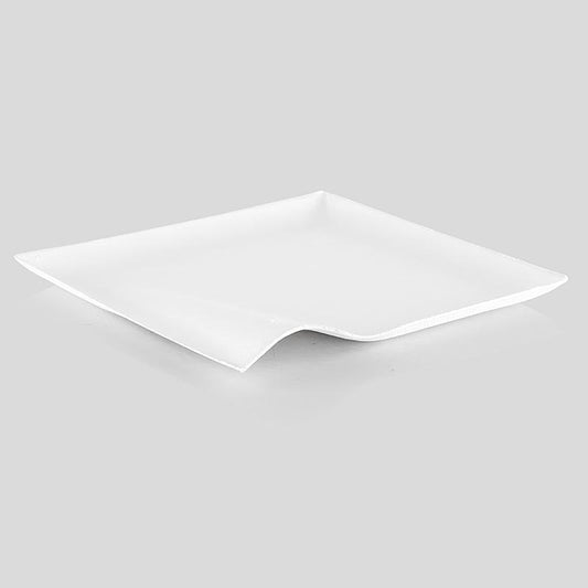 Assiette jetable « Wave », en fibres de canne à sucre, blanche, carrée avec bord ondulé, 15 x 15 cm