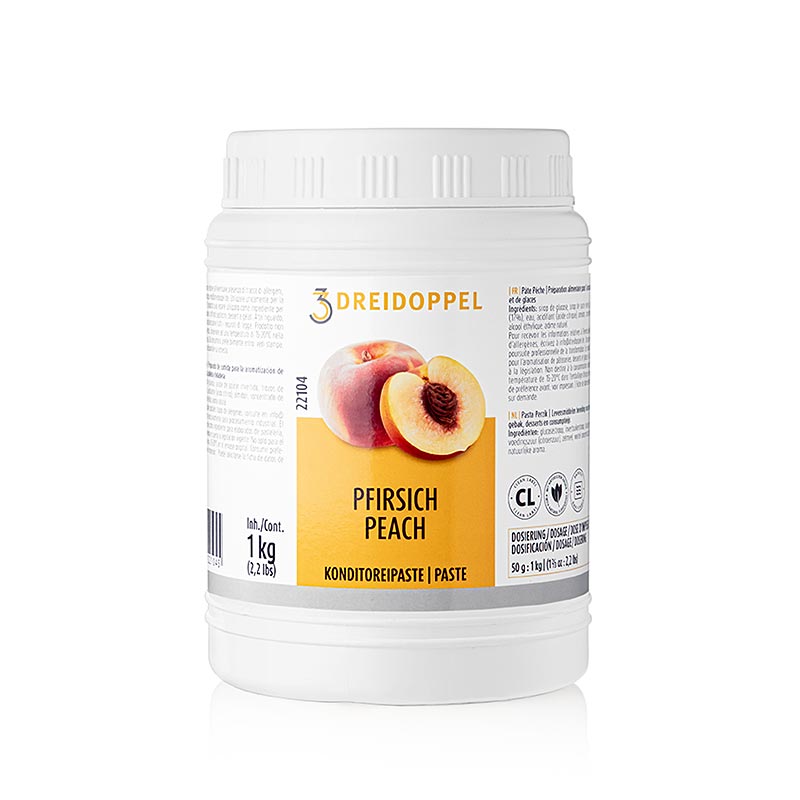 Pfirsich-Paste, Dreidoppel, Nr221, 1 kg - Hochwertige Pfirsichpasta für Desserts, Kuchen, Eis und Soßen, hergestellt aus den besten Pfirsichen, mit intensivem Geschmack und Aroma