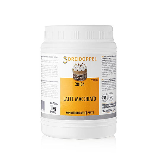 Latte Macchiato-Paste, Dreidoppel, No281, 1 kg - Produkt zur Aromatisierung von Cremes, Sahne, Eis, Desserts, Pralinen, Kuchen, Quark und Gebäcken, mit Aromaextrakten, natürlichen Aromastoffen, Karamell, Kaffeeextraktpulver, Glukose- und Invertzuckersirup