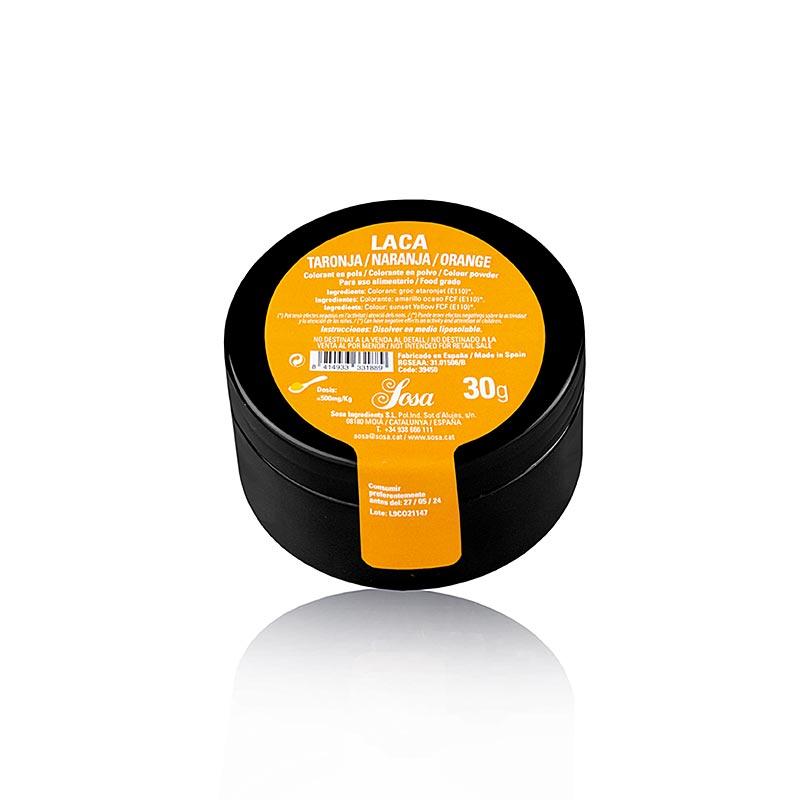 Sosa Lebensmittelfarbe, Puder, Orange, fettlöslich, 30 g - Premium-Zutaten für Gastronomie und Konditorei in Spanien, hergestellt von Sosa Ingredients SL, führendem Hersteller seit 1967