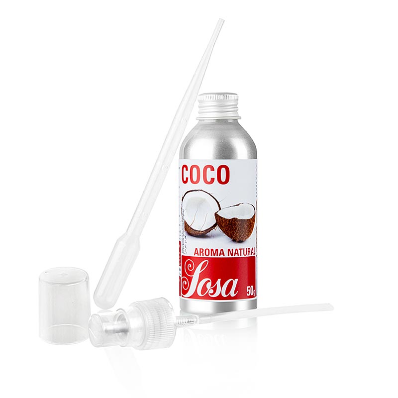 Aroma Natural Kokos, flüssig, 50 g - Hochwertiges Aromaöl für die Patisserie, intensiver Geschmack, 0,2g/Kilo Masse, mit Pipette und Sprühvorrichtung