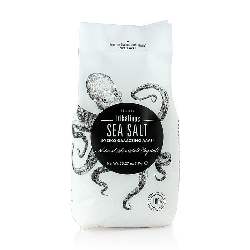 Meersalz aus Griechenland, 1 kg, traditionell geerntet in den Salinen an der Etoliko-Messolongi Lagune, 100% natürlich und unbehandelt, ideal zum Kochen und als Finishing-Salz am Tisch