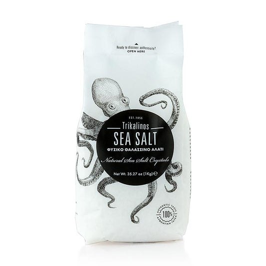 Meersalz aus Griechenland, 1 kg, traditionell geerntet in den Salinen an der Etoliko-Messolongi Lagune, 100% natürlich und unbehandelt, ideal zum Kochen und als Finishing-Salz am Tisch