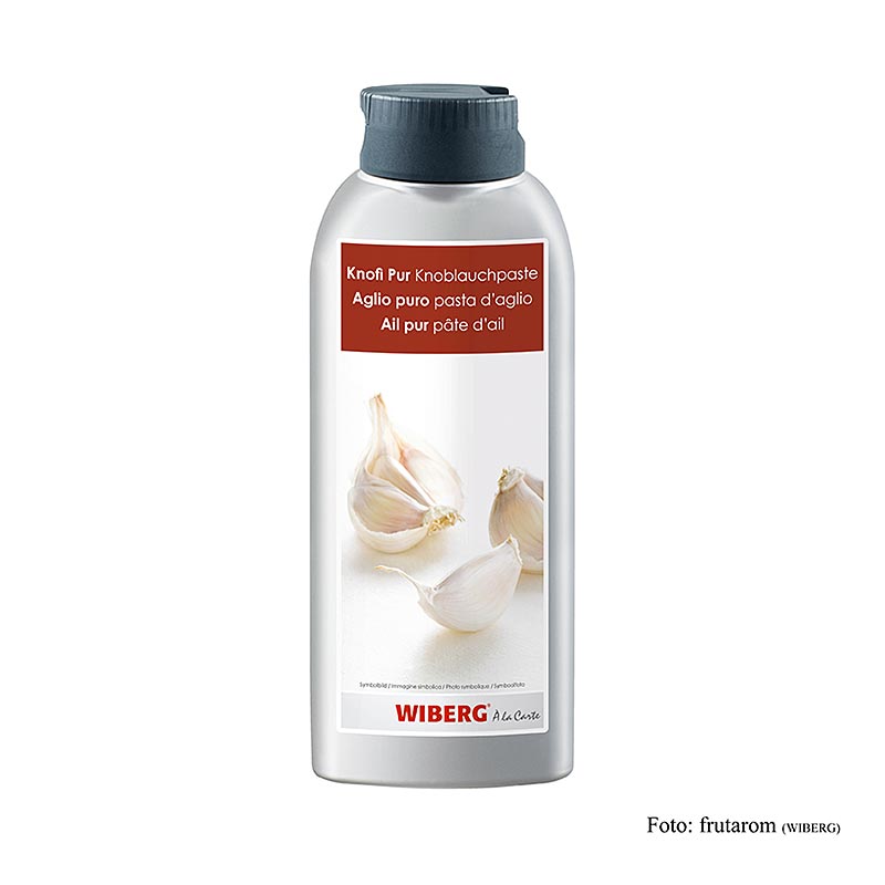 Intensive, kräftige Knoblauchpaste von Wiberg Knofi pur, ideal zum Verfeinern von Salaten, Aufstrichen, Fonds, Suppen, Saucen, Fleisch, Geflügel, Wild, Wildgeflügel, Fisch, Krustentieren, Gemüsen und Beilagen