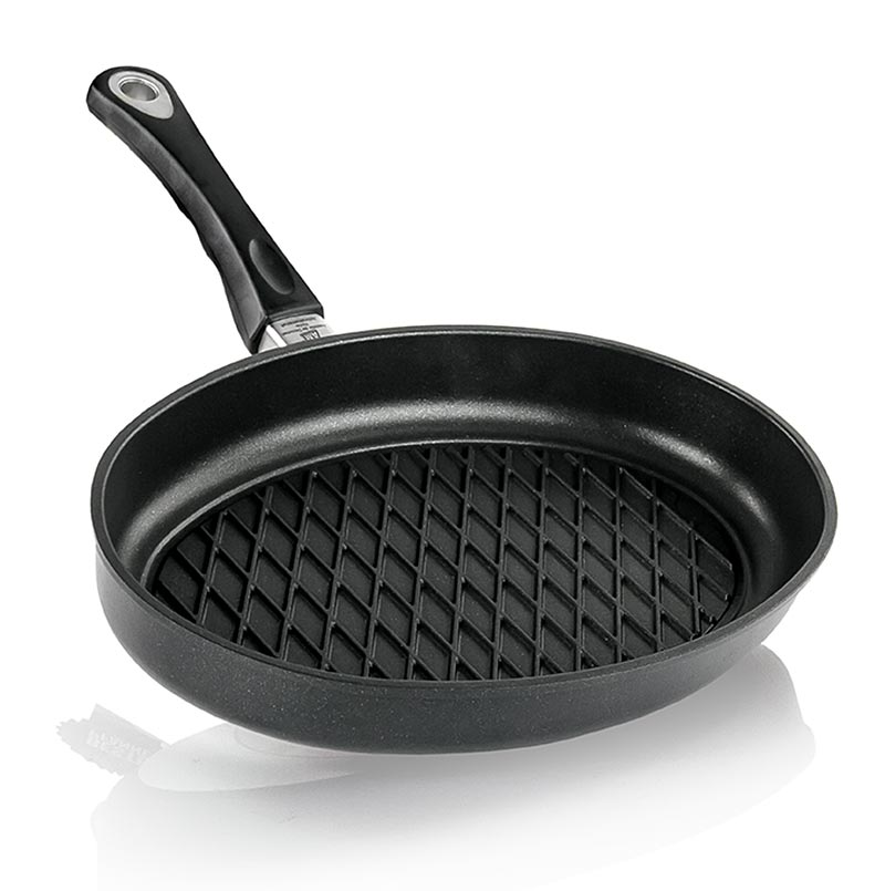 AMT Gastroguss Grillpfanne mit BBQ-Rautenmuster, hoher Qualität, für verschiedene Herdarten geeignet, leicht zu reinigen, mit ergonomischen Griffen, backofenfest bis 260°C