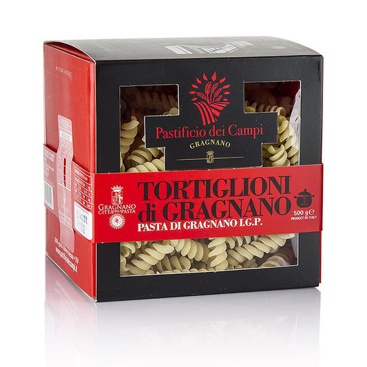 Pastificio dei Campi - No24 Tortiglioni, Pasta di Gragnano, IGP/gU, 500 g - Hochwertige Gragnano-Pasta, hergestellt aus lokalem Hartweizen und Wasser, mit IGP-Zertifizierung und rückverfolgbarer Herkunft