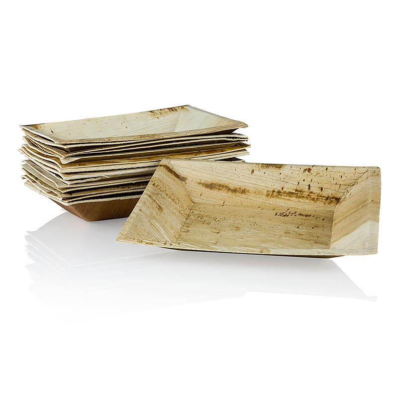 Einweg Palmblattteller aus 100% kompostierbarem Material, ideal für Servieren von Fingerfood und kleinen Gerichten