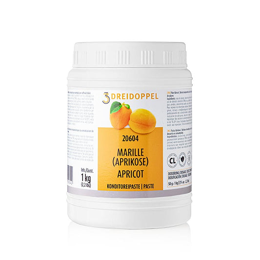 Aprikosen-Paste, Dreidoppel, No206, 1 kg - Natürliche Fruchtpaste zur Aromatisierung von Cremes, Sahne, Quark, Desserts, Pralinen, Eis etc aus Aprikosenstücken, Aprikosensaft, Aromastoffen, Invertzucker- und Glukosesirup