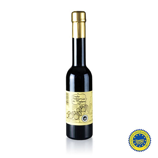 Aceto Balsamico di Modena ggA, ASR, weniger süß, 250 ml - Ein junger Essig mit hohem Mostanteil, angenehm im Geschmack und vielseitig kombinierbar mit Saucen, Fleisch, Fisch, Gemüse, Käse, Obst und Desserts