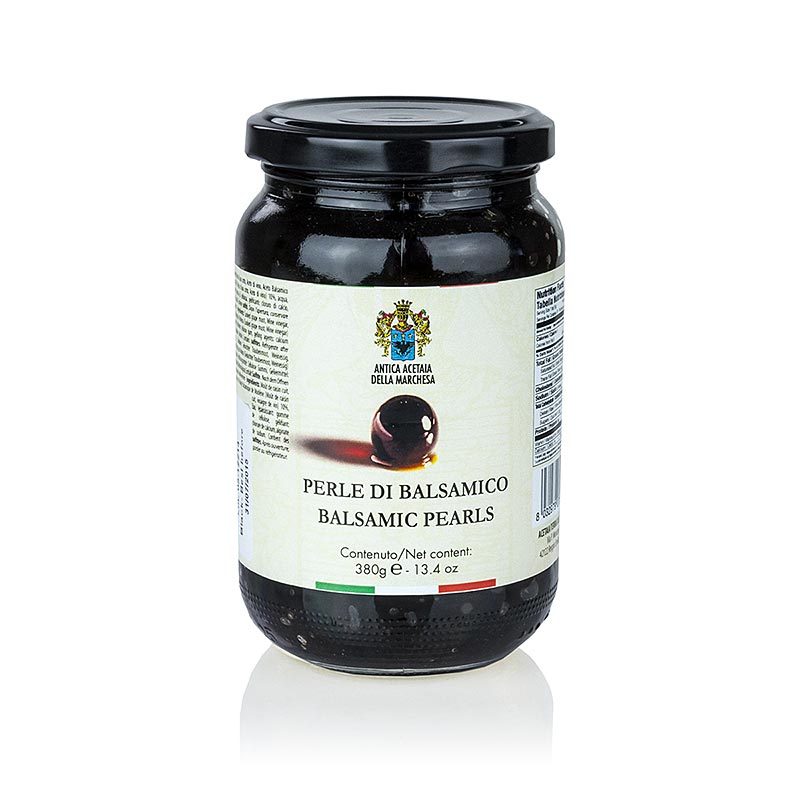 Schwarze Balsamico Essig Perlen in Perlgröße 3-5mm, Terra del Tuono, 380 g - innovative und kreative Möglichkeit, den Geschmack von Fleisch und Fisch, Fingerfood, Vorspeisen, Gemüse und Obst, Eis und Süßigkeiten zu bereichern, mit kaviarähnlichem Aussehen