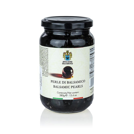Schwarze Balsamico Essig Perlen in Perlgröße 3-5mm, Terra del Tuono, 380 g - innovative und kreative Möglichkeit, den Geschmack von Fleisch und Fisch, Fingerfood, Vorspeisen, Gemüse und Obst, Eis und Süßigkeiten zu bereichern, mit kaviarähnlichem Aussehen