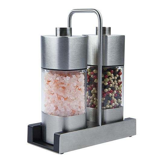 Wiberg Menage mit Salz- und Pfeffermühle 140/65g, mit Keramik-Mahlwerk, 16,8cm, 205 g, 2 St - Neue trendige Mühlen und Menage aus Edelstahl und Acryl, mit einstellbarer Mahlstärke und rostfreiem Keramik-Mahlwerk, ideal für individuelles Nachwürzen und krümelfreies Servieren am Tisch