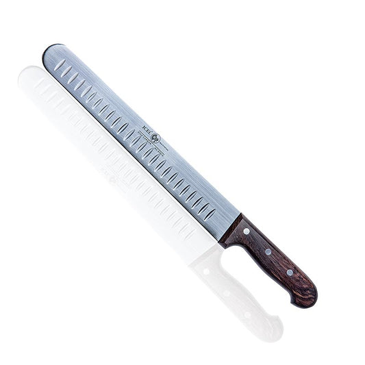 Döner Messer mit 30cm Klingenlänge und Kullenschliff zur Verhinderung des Anhaftens von zuschneidenden Produkten