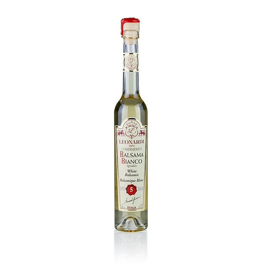 Balsamico Bianco Agrodolce, 5 Jahre, Eichenholzfass, Leonardi, 100 ml - Verwendung für Salate, Gemüse, Saucen, Fisch, helles Fleisch, Käse und Fruchtsalate sowie für erfrischende Aperitifs