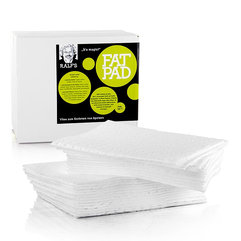 Ralfs FatPad Rechteck, 25x30cm, 50 St - Vlies zum schnellen Entfetten von heißen Speisen und Entfernen von Oberflächenfett aus Pfannen und Fritteusen, ideal für professionelle Küche und den Erhalt von Saftigkeit und Würze, bis max 140°C