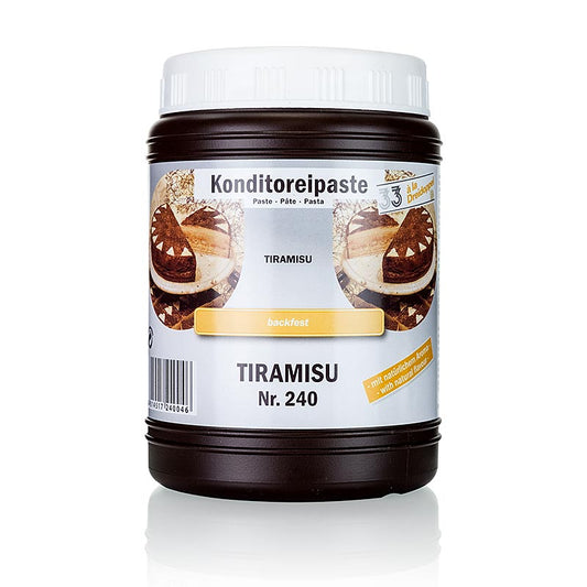 Tiramisu-Paste, Dreidoppel, No240, 1 kg - Produkt zur Aromatisierung von Cremes, Sahne, Eis, Desserts, Pralinen, Kuchen, Quark und Gebäcken mit Aromaextrakten, natürlichen Aromastoffen, Weißweinpulver, Kaffeeextrakt, Karamell, Weinbrand, Haselnüssen, Glukose- und Invertzuckersirup