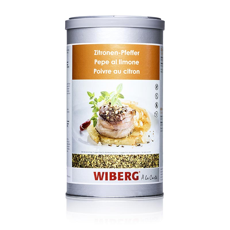 Wiberg Zitronen-Pfeffer, Würzmischung, grob, 750 g - Grobe Pfeffermischung aromatisiert mit natürlicher Zitrone und Orange Ideal zum Würzen von Vorspeisen, Salaten, Suppen, Saucen, Fleisch- und Gemüsegerichten