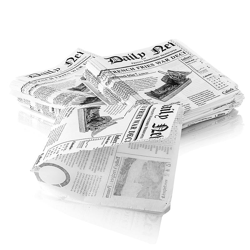 Einweg Snack Tüte mit Zeitungspapierdruck, ca170x170mm, 500 St - Perfekte Einweg-Snackbeutel im Zeitungsdesign für Gastronomie und Partys Hergestellt aus hochwertigem Material für optimale Robustheit und Lebensmittelsicherheit