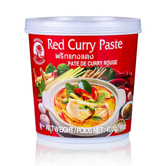 400 g Cock Brand rote Curry Paste, authentische thailändische Zutat für würzige Curry-Gerichte mit Fleisch, Fisch oder Gemüse