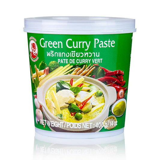 Thailändische grüne Curry Paste, Cock Brand, 400 g, ideal für würzige Curry-Gerichte mit Fleisch, Fisch oder Gemüse