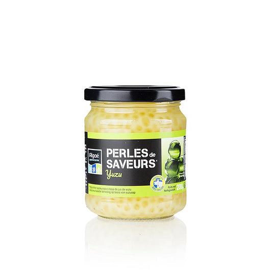 Fruchtkaviar Yuzu, Perlgröße 5mm, Sphären, Les Perles, 200 g - Küchenfertige Avantgarde- und Molekular Zubereitung für überraschende Effekte beim Zerplatzen am Gaumen Geeignet als Beigabe zu Sekt, Prosecco, Cocktails oder als Deko auf süßen und herzhaften Gerichten
