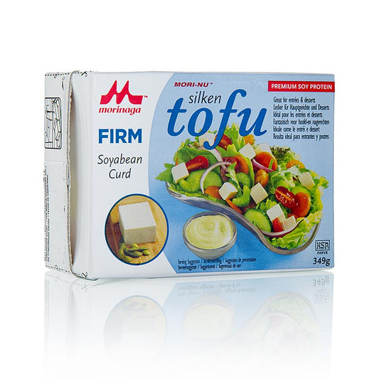Fest, blauer Seiden Tofu von Morinaga, 349 g, ideal für rohen Verzehr, Tempura und Suppen als Fleischersatz