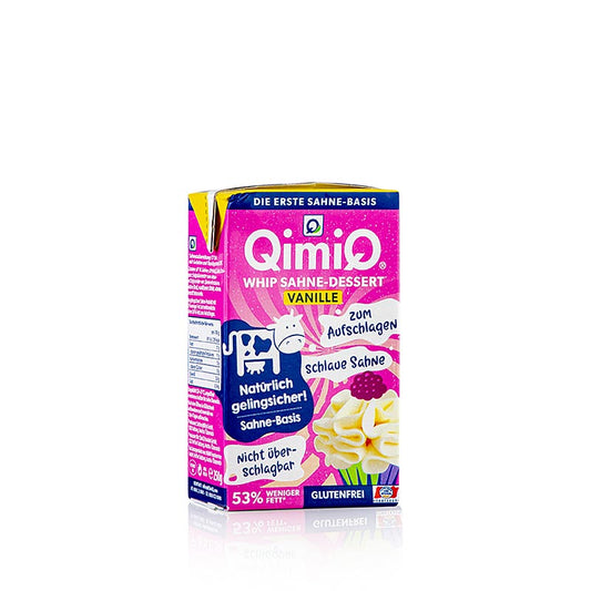 QimiQ Whip Vanille, kalt aufschlagbares Sahne Dessert, 17% Fett, 250 g - Fettarmes kalt aufschlagbares Sahne Dessert mit Vanillegeschmack, ideal für Espuma, einfrierbar und auftaubar ohne Qualitätsverlust, vermischt sich nicht mit Früchten, in 4 Sorten erhältlich - Kaffee, Schokolade, Natur