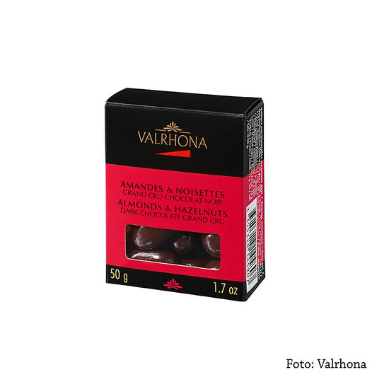 Valrhona Equinoxe Kugeln - Mandeln und Haselnüsse in dunkler Schokolade, 50 g - knackige Nüsse umhüllt von feinster Valrhona Bitterschokolade