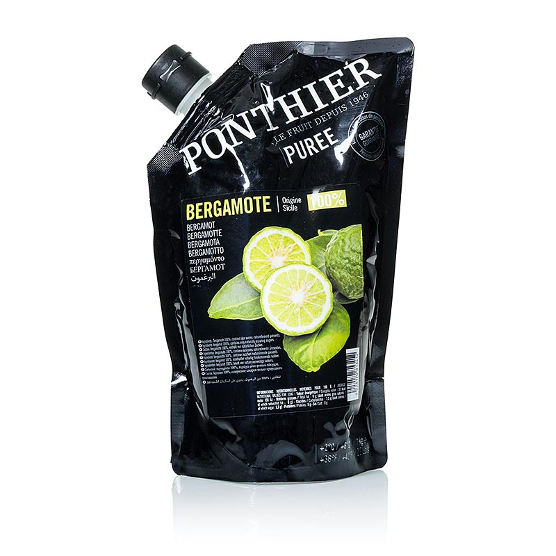 Fruchtpüree von Ponthier Bergamotte, ungezuckert, 100% Frucht, 1 kg, ideal für gehobene Küche und vielseitige Verwendung in Torten, Gebäck, Desserts und Eis