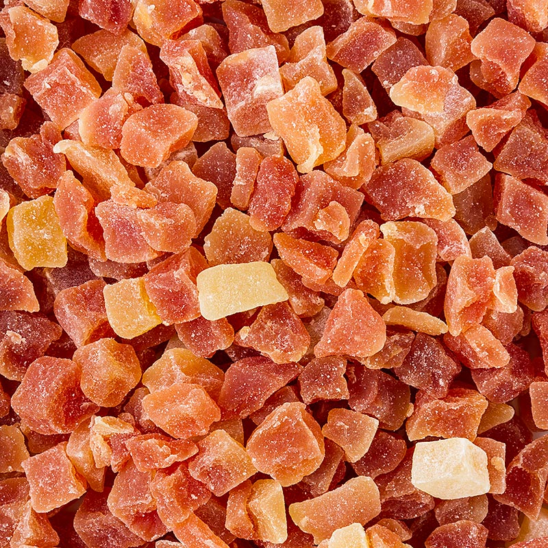 Papaya a cubetti, 10 mm, essiccata, zuccherata, non solforata, 1 kg