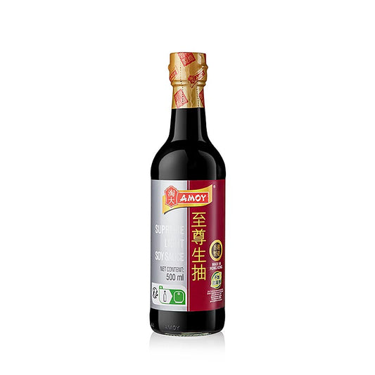 Soja-Sauce - Surpreme Light, Amoy, hell, 500 ml: Helle Sojasauce aus fermentierten Sojabohnen und geröstetem Getreide, mild im Geschmack, ideal als Salzersatz, Marinade oder Dip in der asiatischen Küche