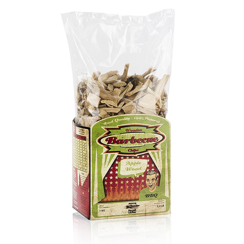 Räucherchips aus Apfelholz (Apple), 1 kg - hochwertige, natürliche Räucherchips für authentischen, fruchtigen Rauchgeschmack, perfekt zum Räuchern von Schweinefleisch, Geflügel und Fisch auf Grill oder Smoker