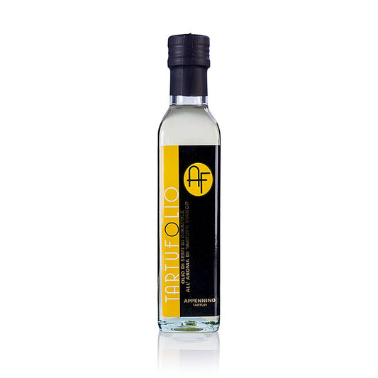 Sonnenblumenöl mit weißem Trüffel-Aroma (Trüffelöl), Appennino, 250 ml - Luxuriöses Sonnenblumenöl angereichert mit den Aromen weißer Trüffel aus dem Apennin, perfekt zum Verfeinern von Pasta, Risotto, Fleisch- und Fischgerichten sowie Salaten und Dressings