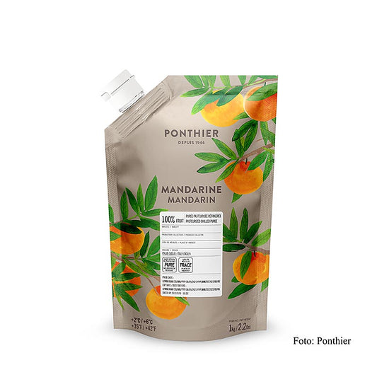 Fruchtpüree Mandarine von Ponthier, 100% Frucht, 1 kg - Intensive Farbe und authentischer Geschmack für gehobene Küche, ideal für Torten, Gebäck, Desserts und Eis Sehr fruchtig, aromatisch und süßlich im Geschmack