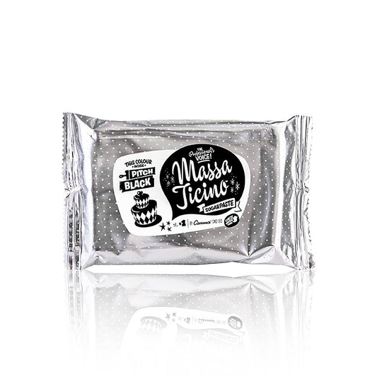 Schwarze Massa Ticino Tortengarniermasse, vegan, AZO-frei, glutenfrei, für Überziehen und Modellieren geeignet