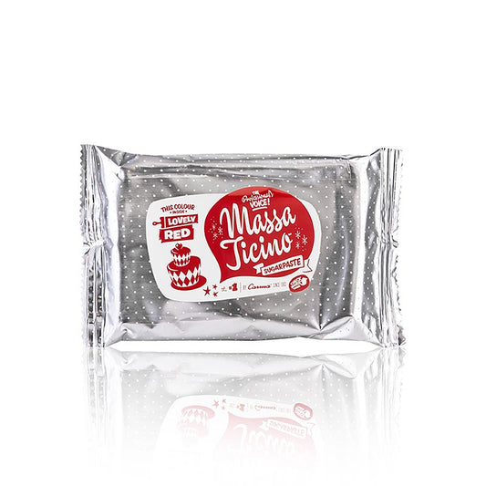 Massa Ticino - Tortengarniermasse, Lovely Red, Vegan, AZO-Frei, 250 g - Hochwertige, vegane und glutenfreie Sugarpaste in kräftigem Rot, hergestellt von CARMA® ohne Verwendung von AZO-Farbstoffen, ideal zum Überziehen und Modellieren von Torten
