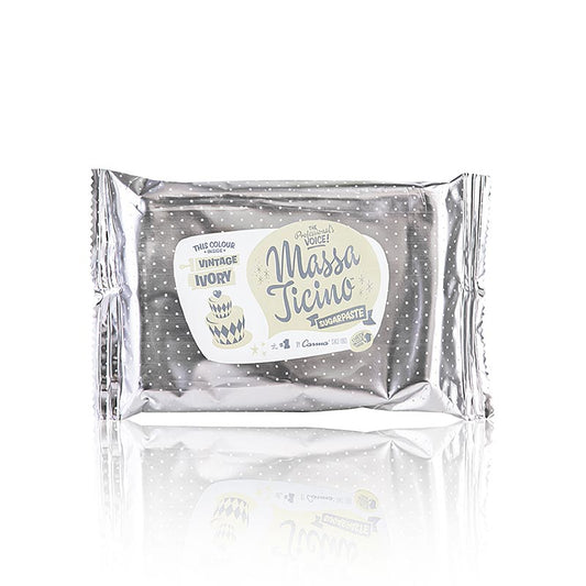 Massa Ticino - Tortengarniermasse, Vintage Ivory, Vegan, AZO-Frei, 250 g - Hochwertige, vegane und glutenfreie Sugarpaste in kräftigem Vintage Ivory, perfekt zum Überziehen und Modellieren, mit natürlichen Farben und ohne AZO-Farbstoffe, geeignet für Veganer, Vegetarier und laktosefrei, bietet über 100 Farbmöglichkeiten, siehe Colour Mixing Guide auf massaticinocom/cmg
