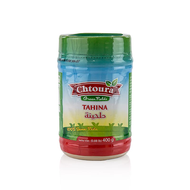Tahini Sesampaste Tahina von Chtoura, 400 g - Vielseitige, cremige Paste aus fein gemahlenen Sesamsamen Geeignet für Hummus, Dressings, Soßen und als Würze Reicher, vollmundiger Geschmack und weiche Konsistenz Genießen Sie den authentischen Geschmack des Nahen Ostens
