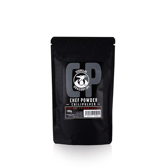 Chilipulver Scovilla Dragonfire XCP, 80000 Scoville, 100 g - extrem scharfe Delikatesse für Profiköche und Hobbyköche, intensiv knallrote Farbe und blumiger Duft, geeignet für große Mengen und dampfende Kochtöpfe, lang anhaltende Schärfe und Frische, Warnhinweise und Drachenfeuer für ernsthafte Schärfe, saubere Lösung zur individuellen Nachschärfung, ACHTUNG: EXTREM SCHARF! VON KINDERN FERNHALTEN!