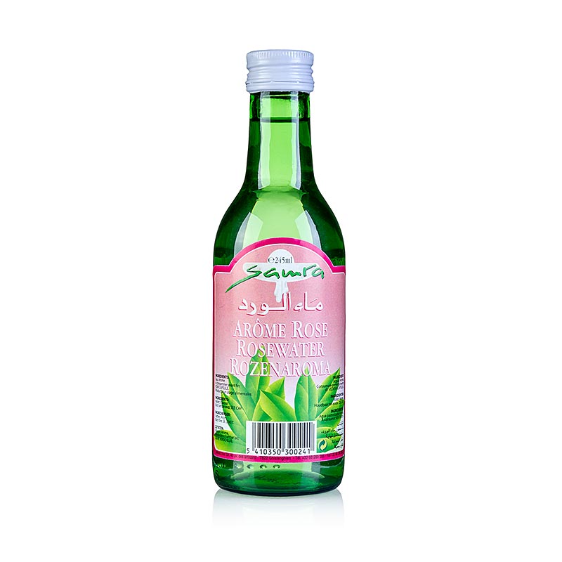 Rosenwasser, aromatisiert, Samra, 245 ml - Zart duftende Flüssigkeit für Desserts und Gebäck im Mittleren Osten