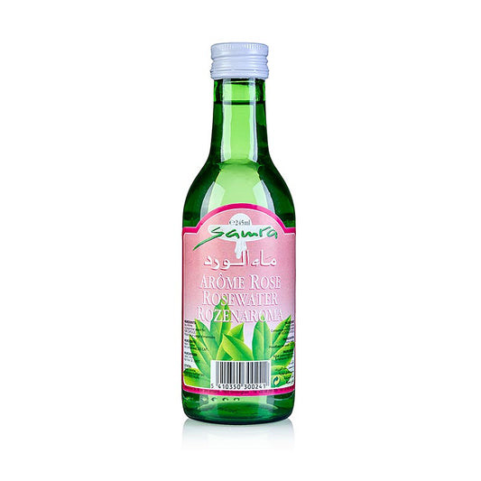 Rosenwasser, aromatisiert, Samra, 245 ml - Zart duftende Flüssigkeit für Desserts und Gebäck im Mittleren Osten