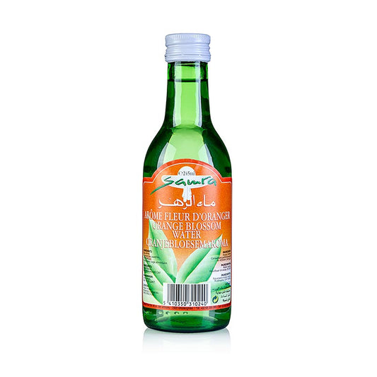 Aromatisches Orangenblütenwasser in einer 245 ml Flasche für die Verwendung in der Konditorei zur Aromatisierung von Gebäcken, Füllungen, Glasuren und Cremes